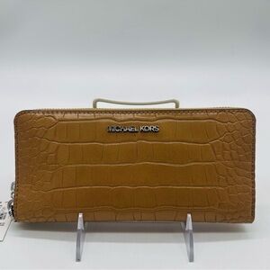 Michael Kors Large Continental Wallet Wristlet Leather Camel